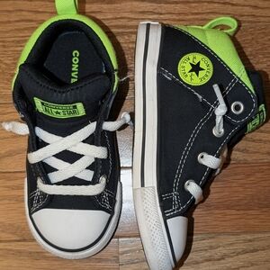 Converse Kids' Black and Neon Green High-Tops